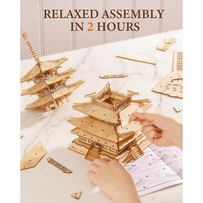 3D Puzzle Holz Modellbau Fünfstöckige Pagode Turm Erwachsene