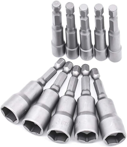 10er Set Magnete Stecknüsse 6-19mm Sechskant Steckschlüssel Stahl
