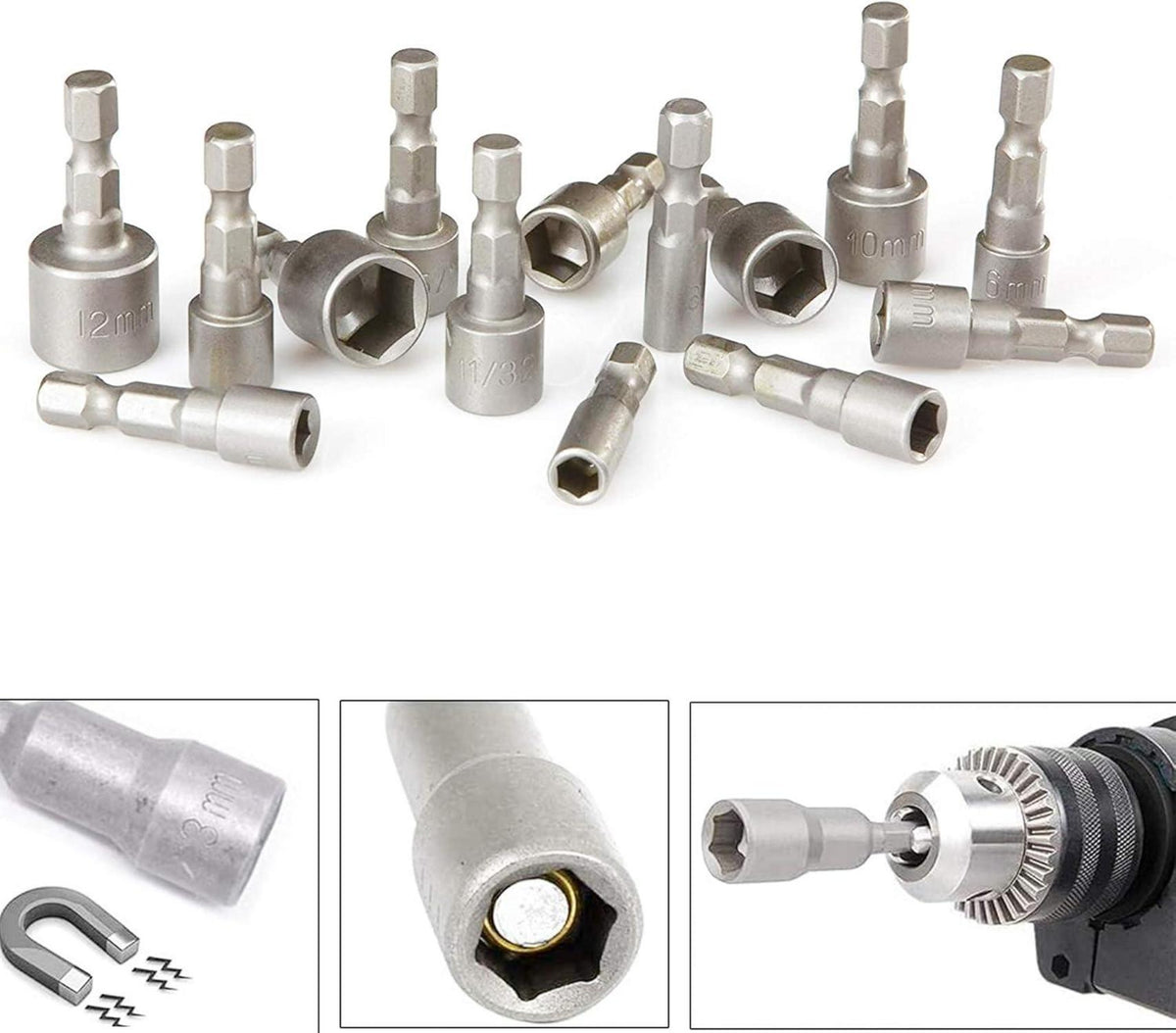10er Set Magnete Sechskant Stecknuss 6-19mm Steckschlüssel