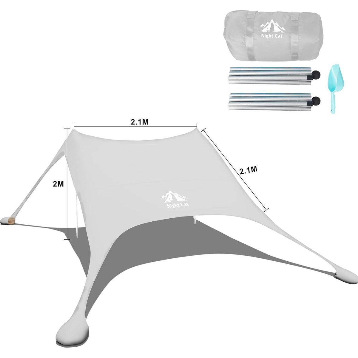 Strandzelt Lycra Sonnenschutz UPF 50+ Grau Pro 2.1x2.1m