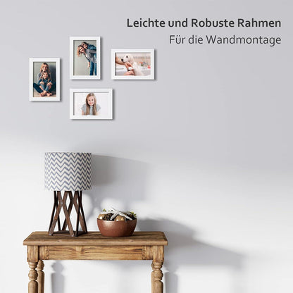 Bilderrahmen 10x15 Weiß 4er-Set Holz-Verbund Echtglas - Wand Tischdekoration