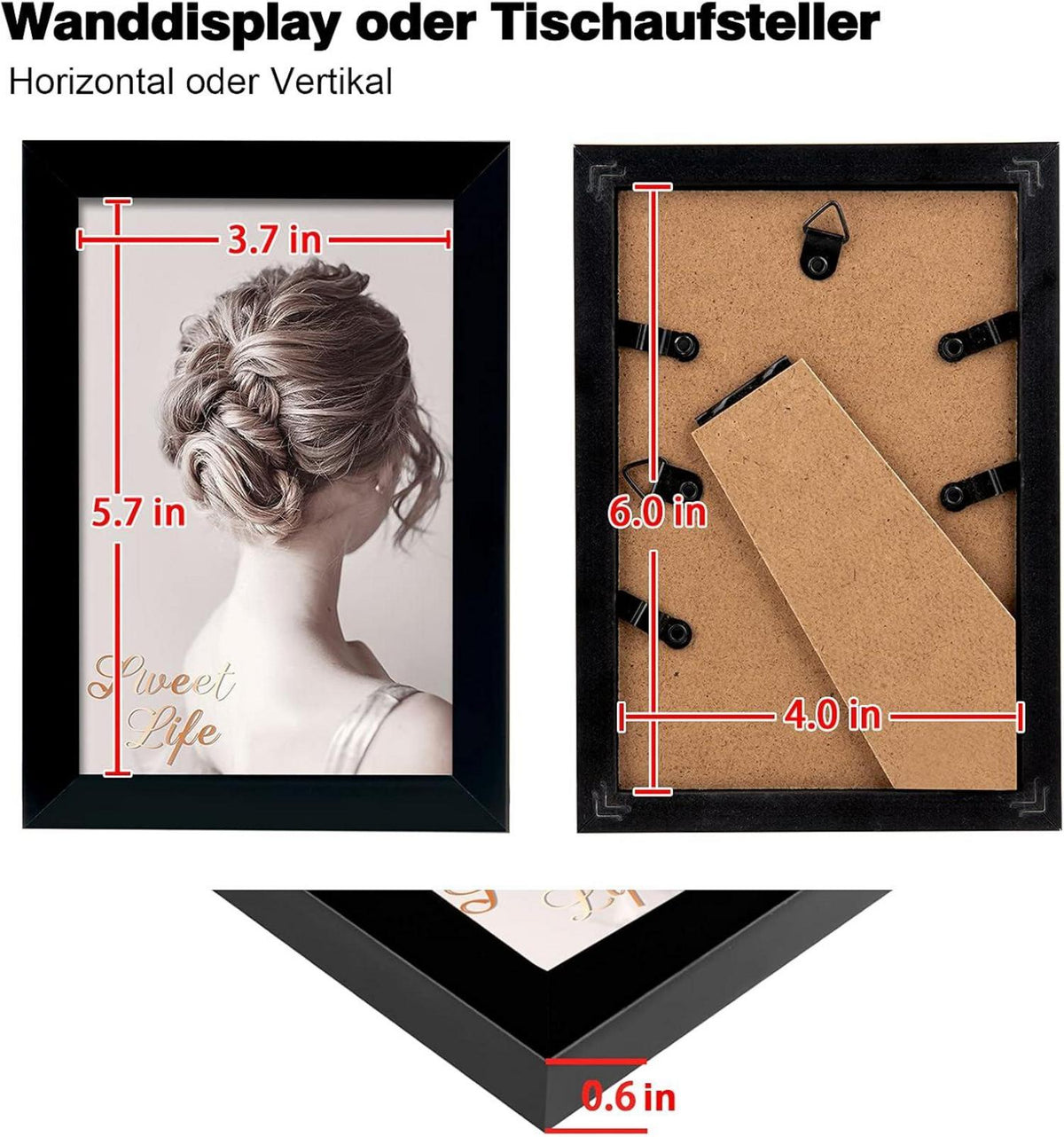 Bilderrahmen Set Holz Schwarz 10x15 Glas Rahmen 4er-Set Echtes Glas
