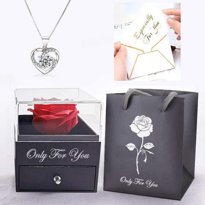 Handgefertigte Ewige Rosen Schmuck-Geschenkbox mit Halskette