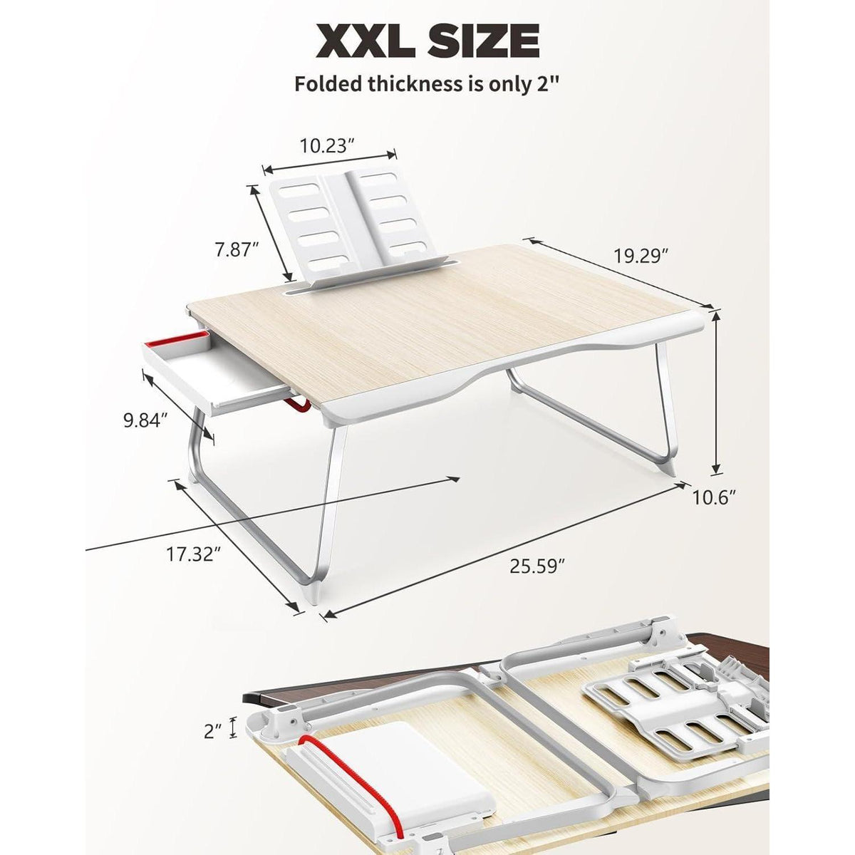 Großer Klapptisch für Laptop & Essen, 65x49cm, Teak