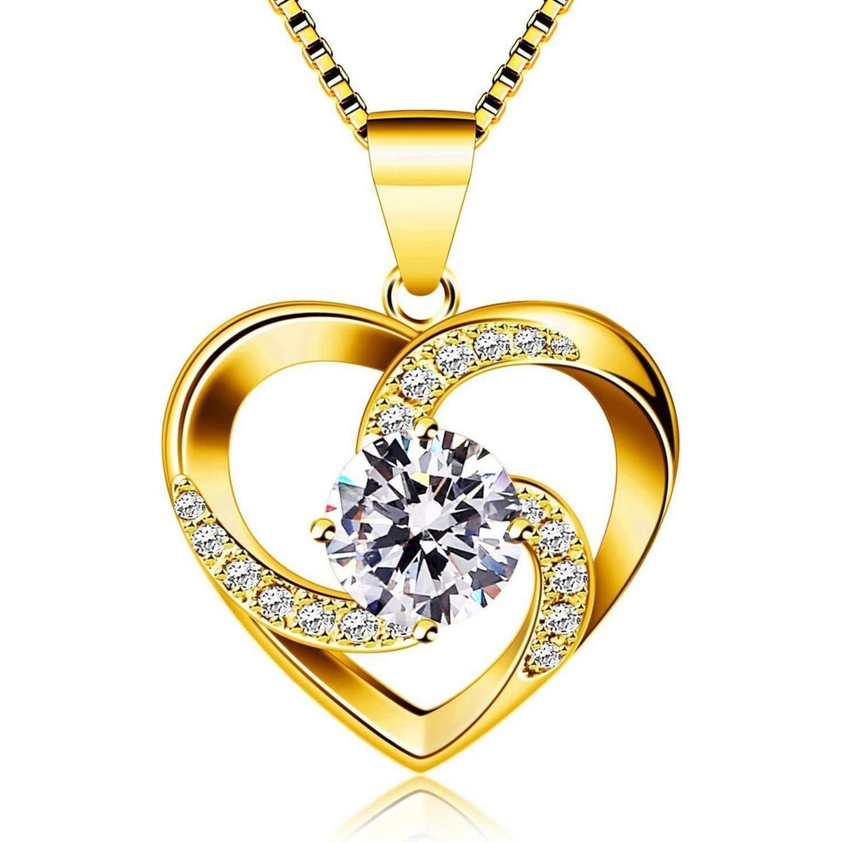 Sterling Silber Halskette Herz mit Zirkonia "Liebe ist das Glück" 45cm goldfarben