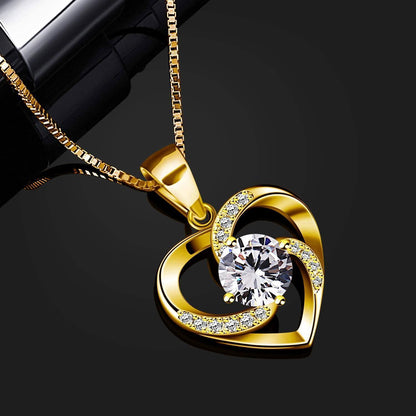 Sterling Silber Halskette Herz mit Zirkonia "Liebe ist das Glück" 45cm goldfarben