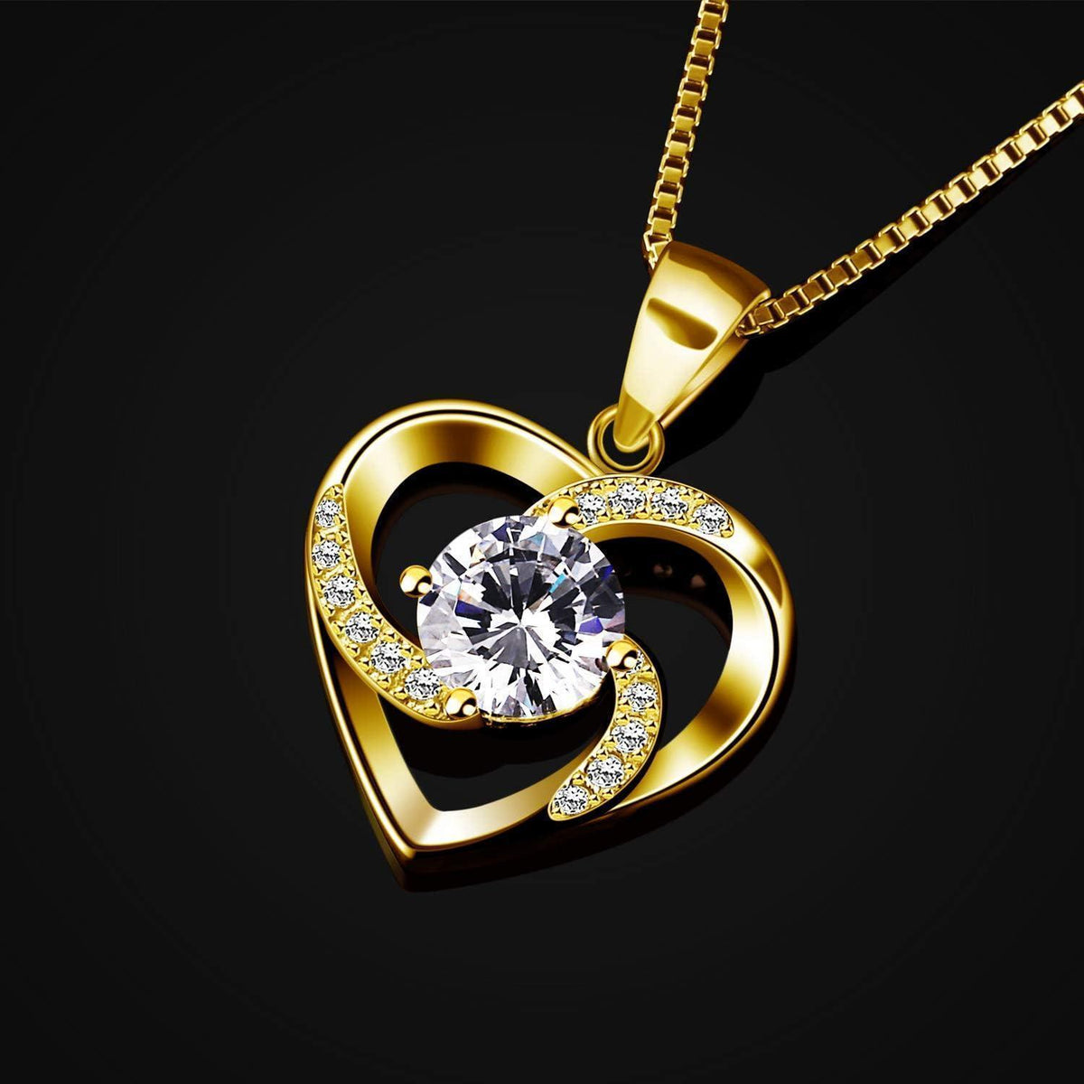 Sterling Silber Halskette Herz mit Zirkonia "Liebe ist das Glück" 45cm goldfarben