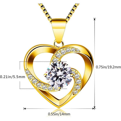 Sterling Silber Halskette Herz mit Zirkonia "Liebe ist das Glück" 45cm goldfarben