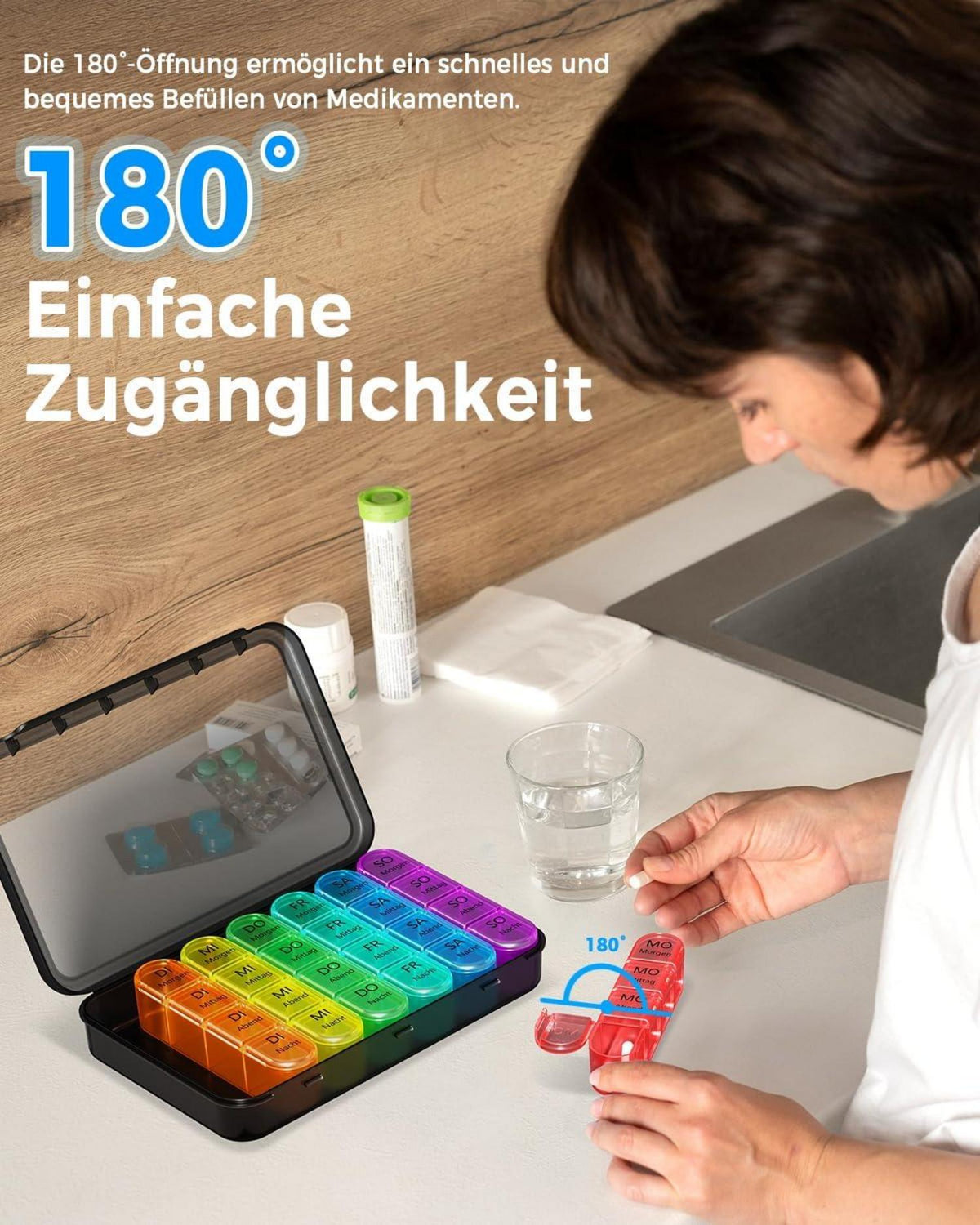 Tablettenbox 7 Tage BPA Frei Pillendose 4 Fächer Schwarz
