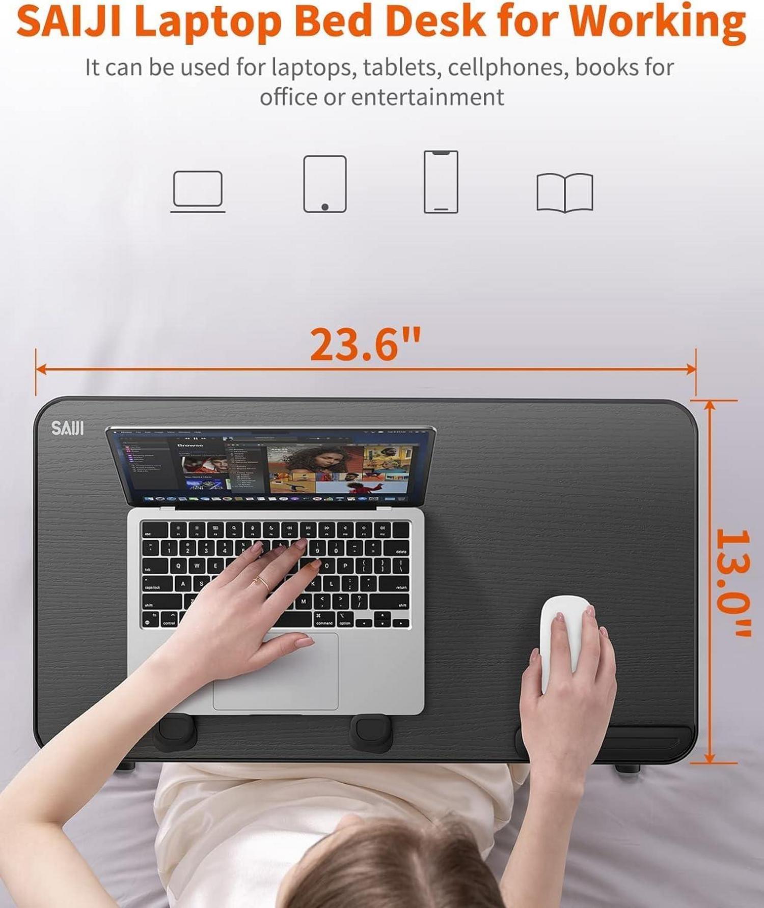 Laptop-Tisch Betttisch 5 Höhen 4 Winkel Schwarz 60x33cm