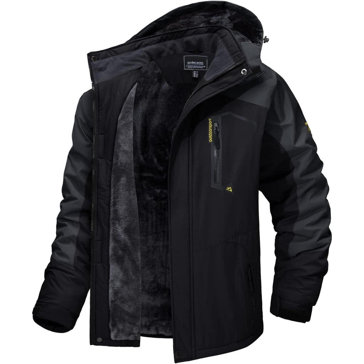 Herren Winter Skijacke Fleece Gefüttert Wasserdicht Atmungsaktiv Schwarz Grau 3XL