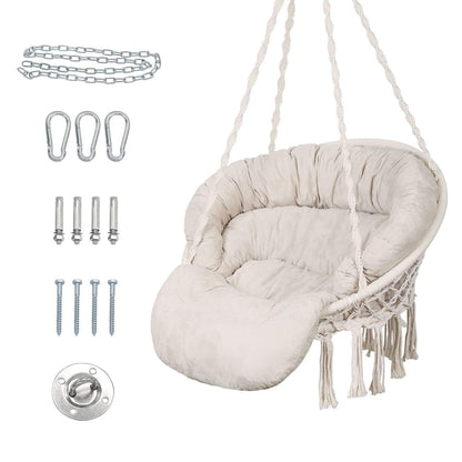Handgefertigter Makramee Hängesessel mit Kissen – Boho Deko für Innen & Außen