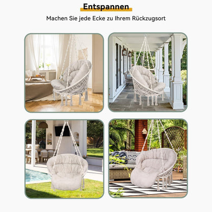 Handgefertigter Makramee Hängesessel mit Kissen – Boho Deko für Innen & Außen