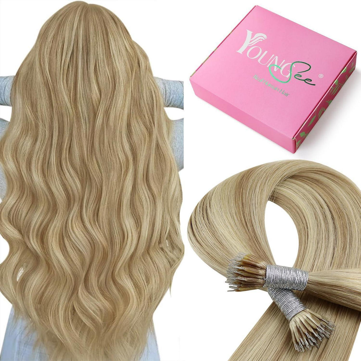 Echthaar Nanoring Extensions Blond 55cm – Haarverlängerung