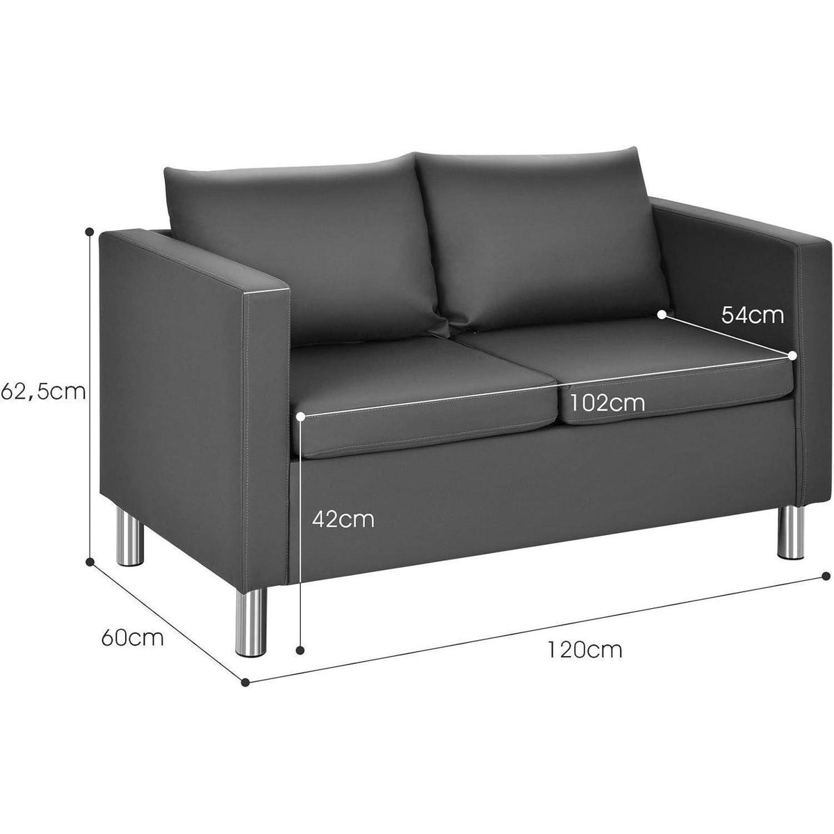 2-Sitzer Sofa mit Kissen – Modernes Wohnzimmer Sofa in Lederoptik