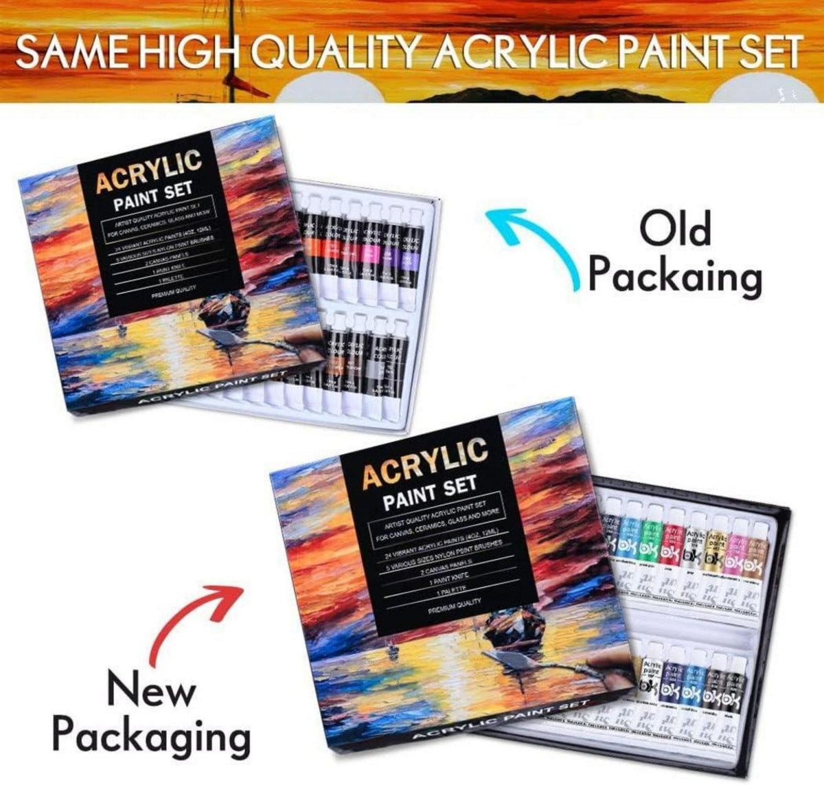Acrylfarben Set 33 Stück mit Leinwand, Pinselset & Mischpalette