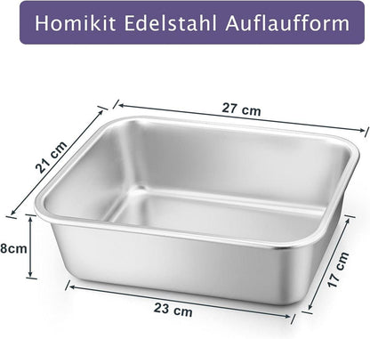 Edelstahl Auflaufform Set 27x21x8cm 2 Stück - Rechteckige