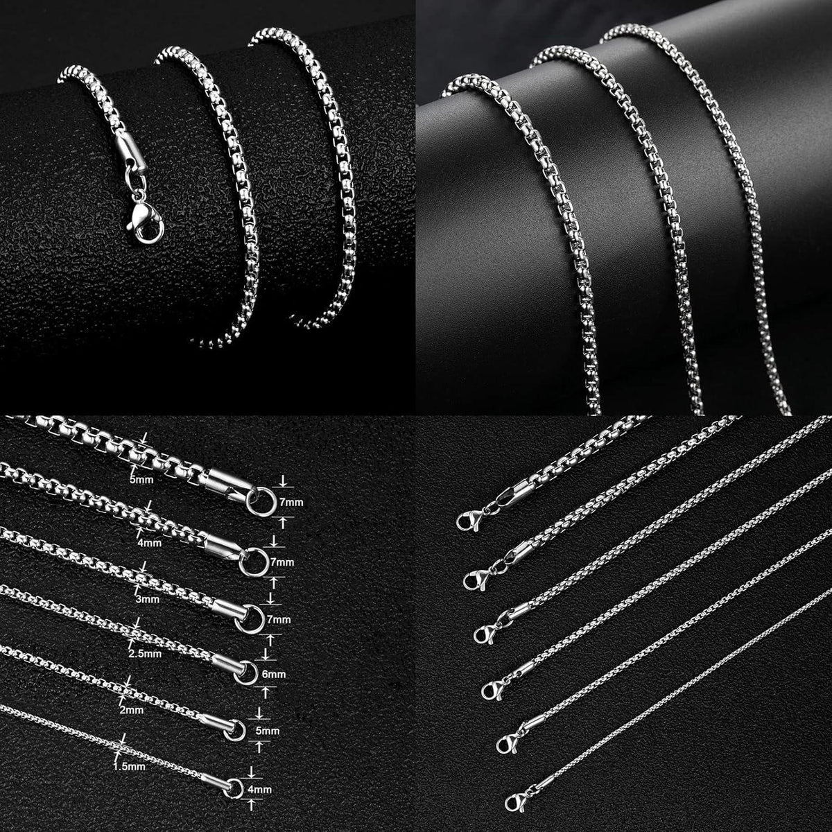 Edelstahl Seilkette für Damen und Herren, 1,5-5,0 mm Breite, 45-80 cm Länge