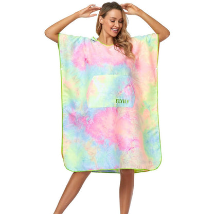 Surf Poncho: Mobile Umkleide & Kuscheliger Bademantel Tiedye