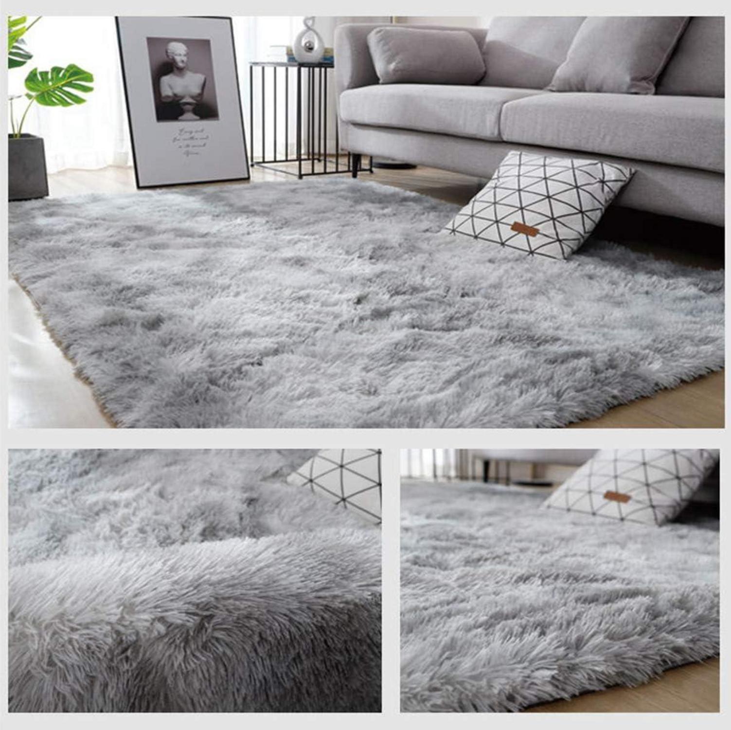 Großer Hochflor Teppich Grau Weiß 160x230 cm Wohnzimmer Schlafzimmer