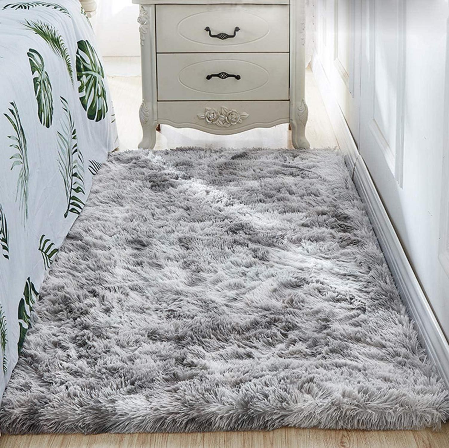 Hochflor Teppich grau weiß 160x230cm für Wohnzimmer Schlafzimmer