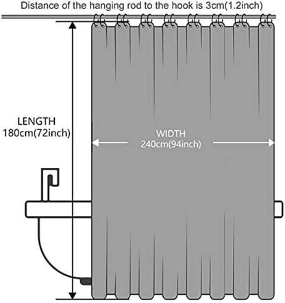 Duschvorhang Überlänge Antibakteriell 244x180cm Textil wasserdicht Hellblau mit 16 Haken