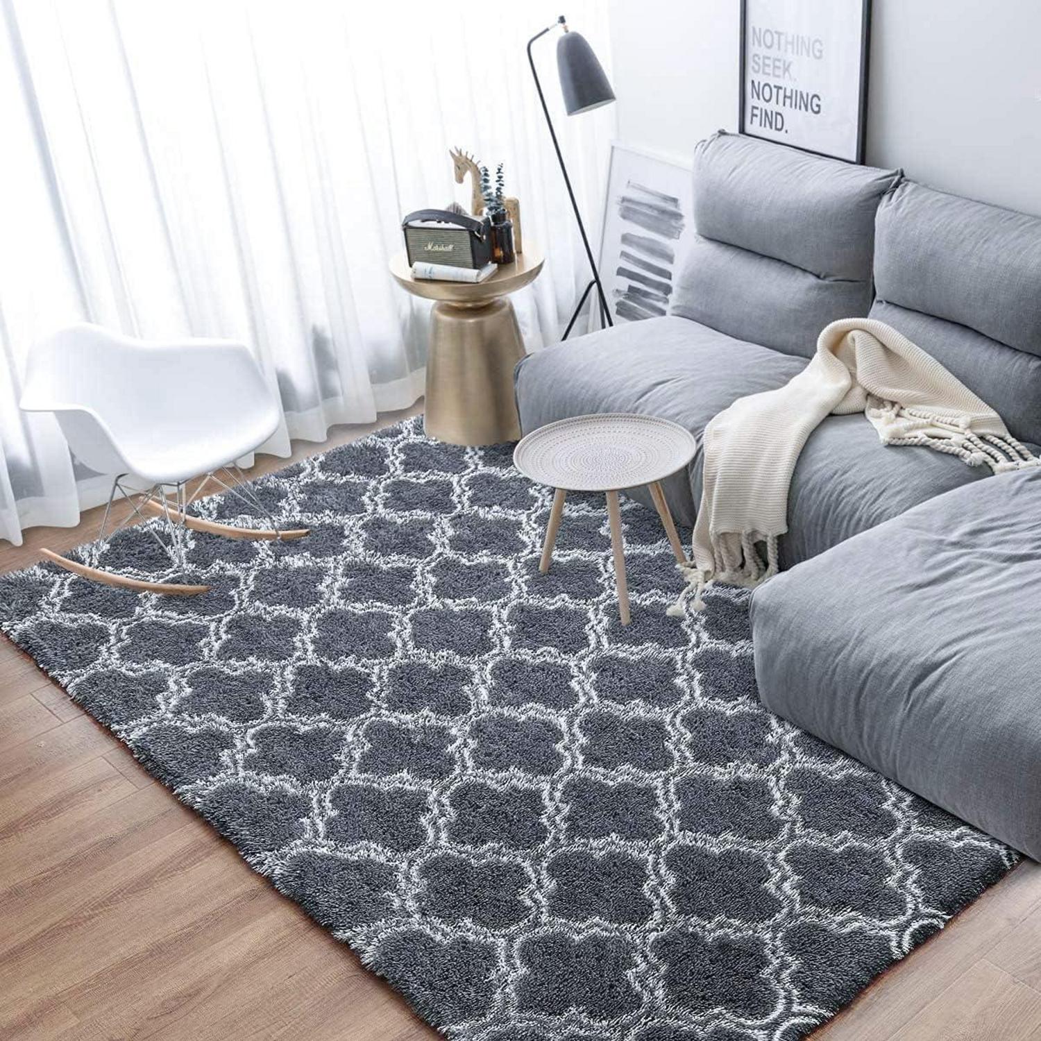 Teppich Langflor Flauschig Modern Design Shaggy 160x200cm Dunkeles