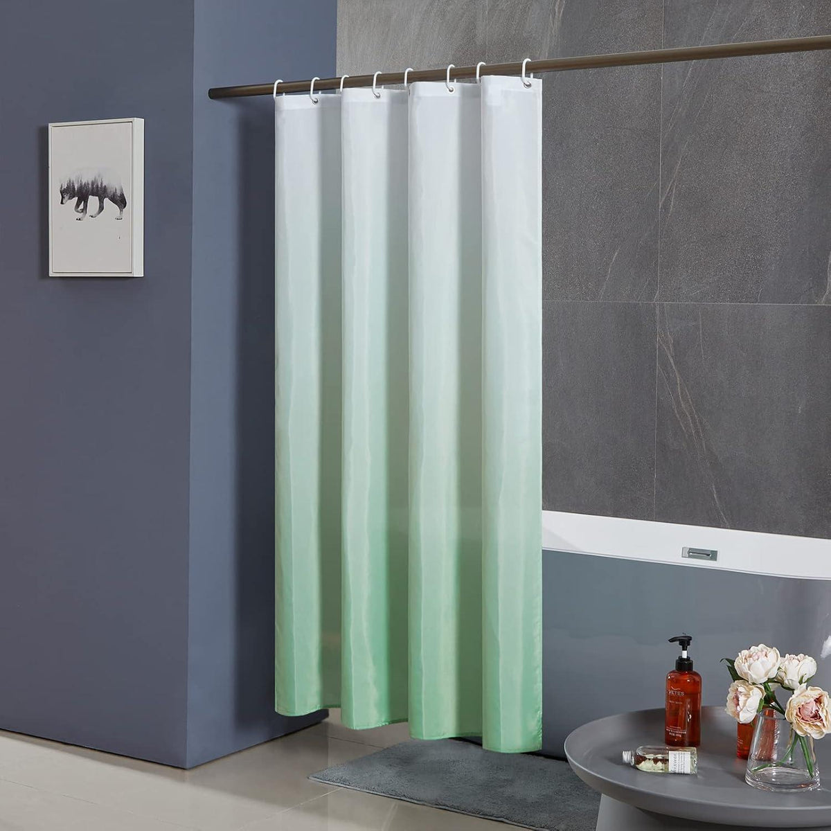 Duschvorhang Überlänge Textil Antibakteriell Waschbar 200x200cm