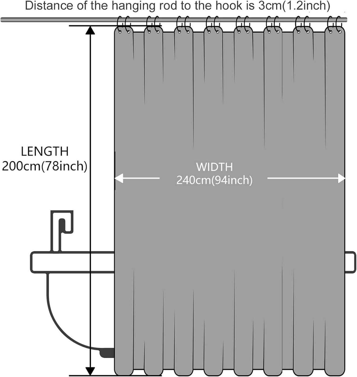 Duschvorhang Überlänge Antibakteriell Wasserdicht Weiß/Grün 240x200cm