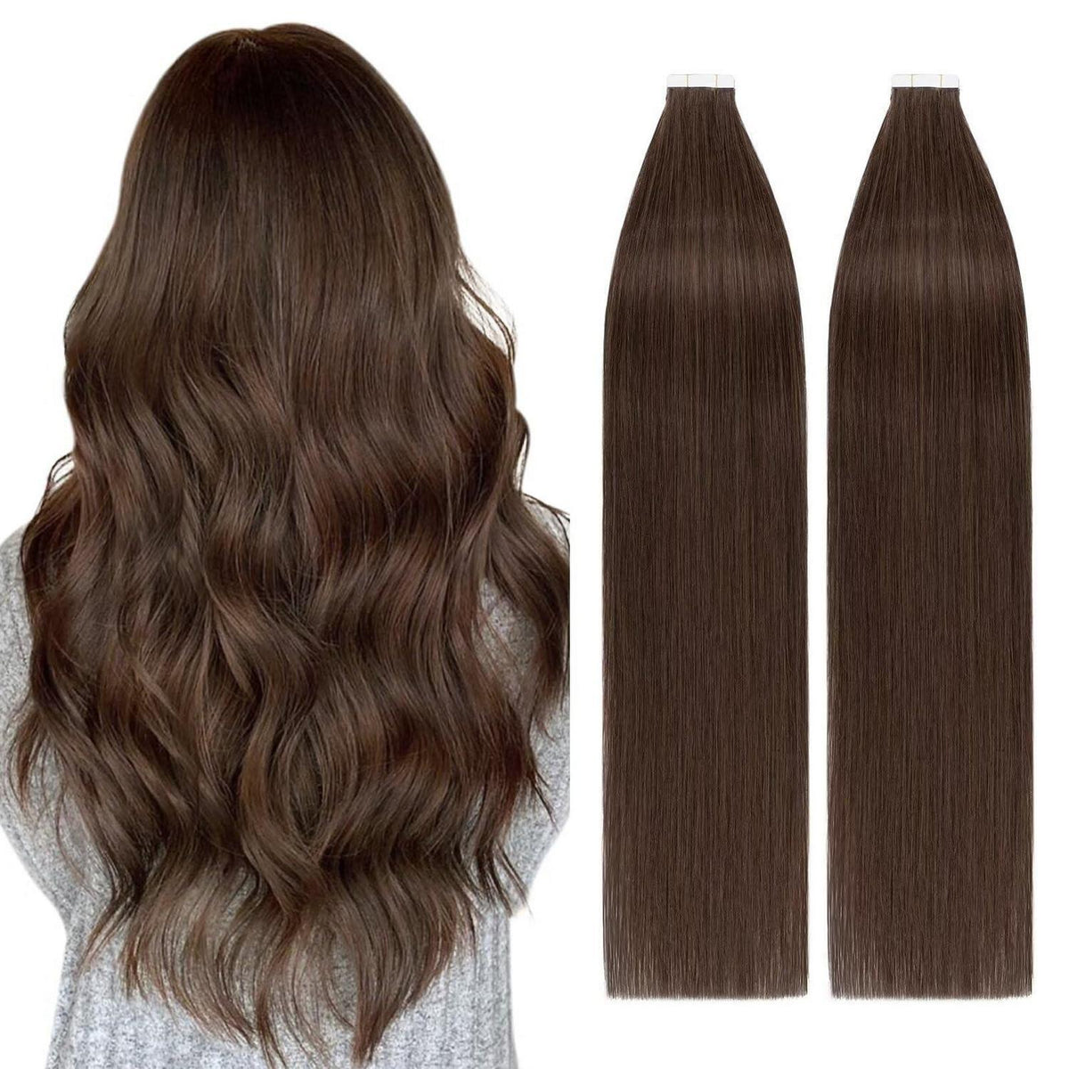 Echthaar Tape Extensions Braun 50 cm - 40 Stück Remy Haarverlängerung