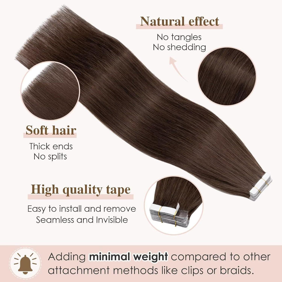 Echthaar Tape Extensions Braun 50 cm - 40 Stück Remy Haarverlängerung