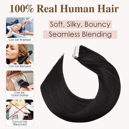 Echthaar Tape Extensions Schwarz 55 cm - 40 Stück Remy