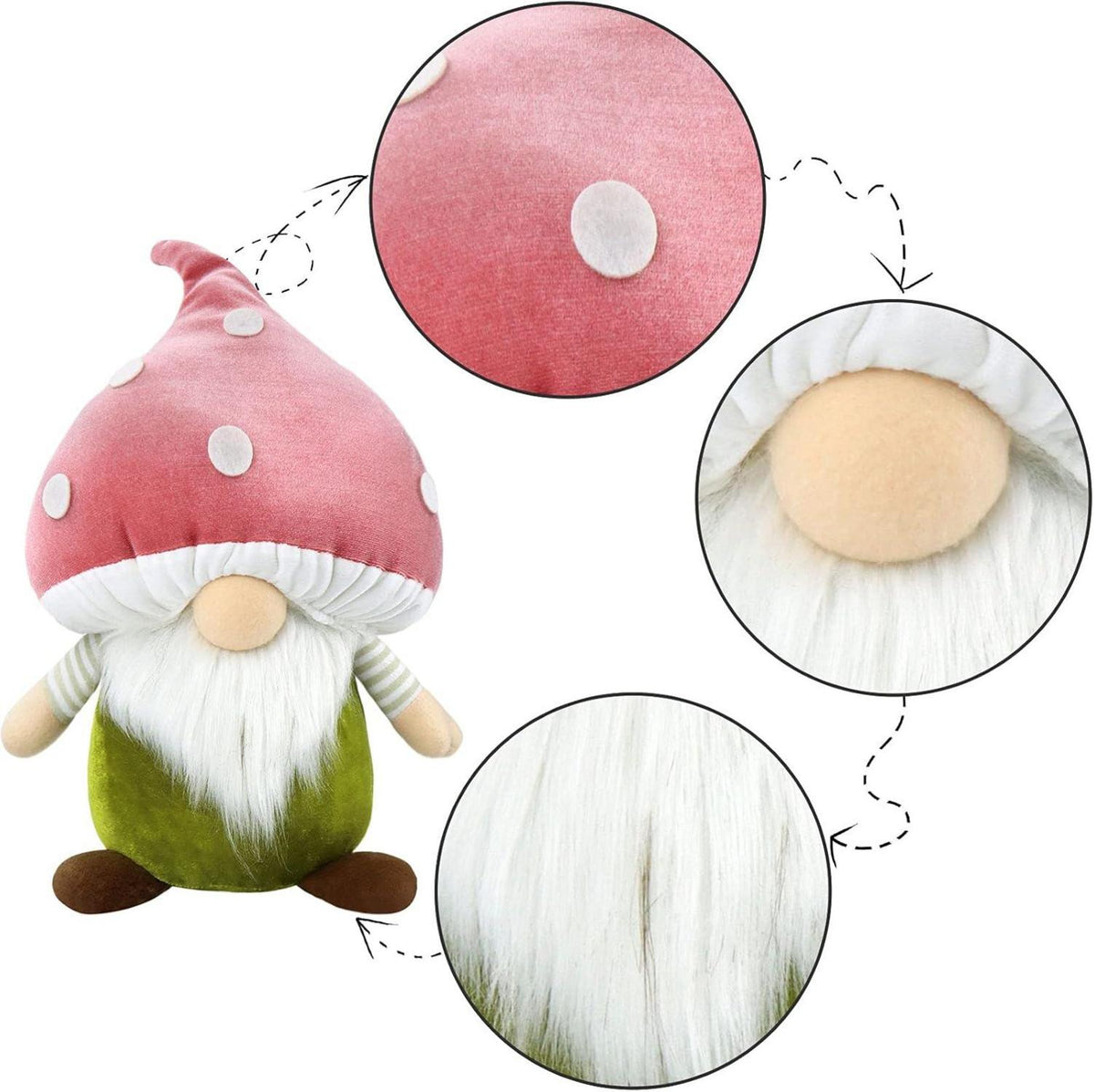 Weihnachts Wichtel Figur Große Dekoration Pilze 33cm Pink