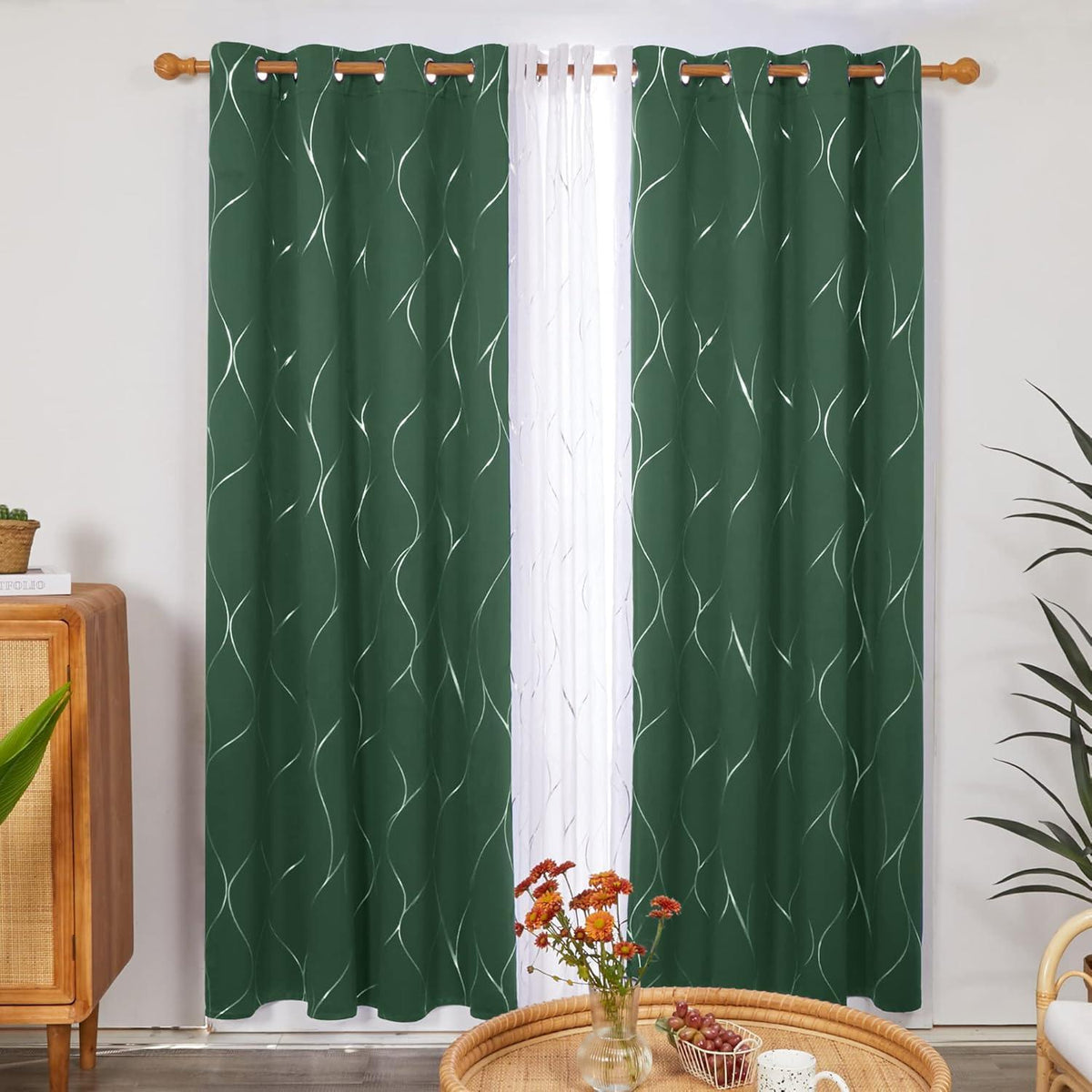Verdunkelungsvorhänge Waldgrün 2er Set, 140x290 cm mit Ösen