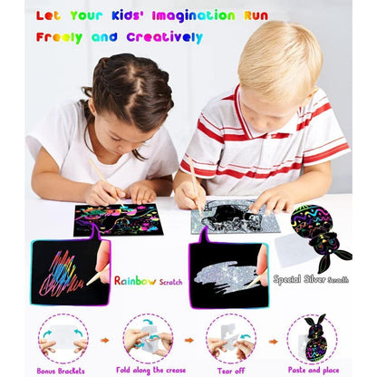 Kratzbilder für Kinder, Bastelset Regenbogen Kratzpapier