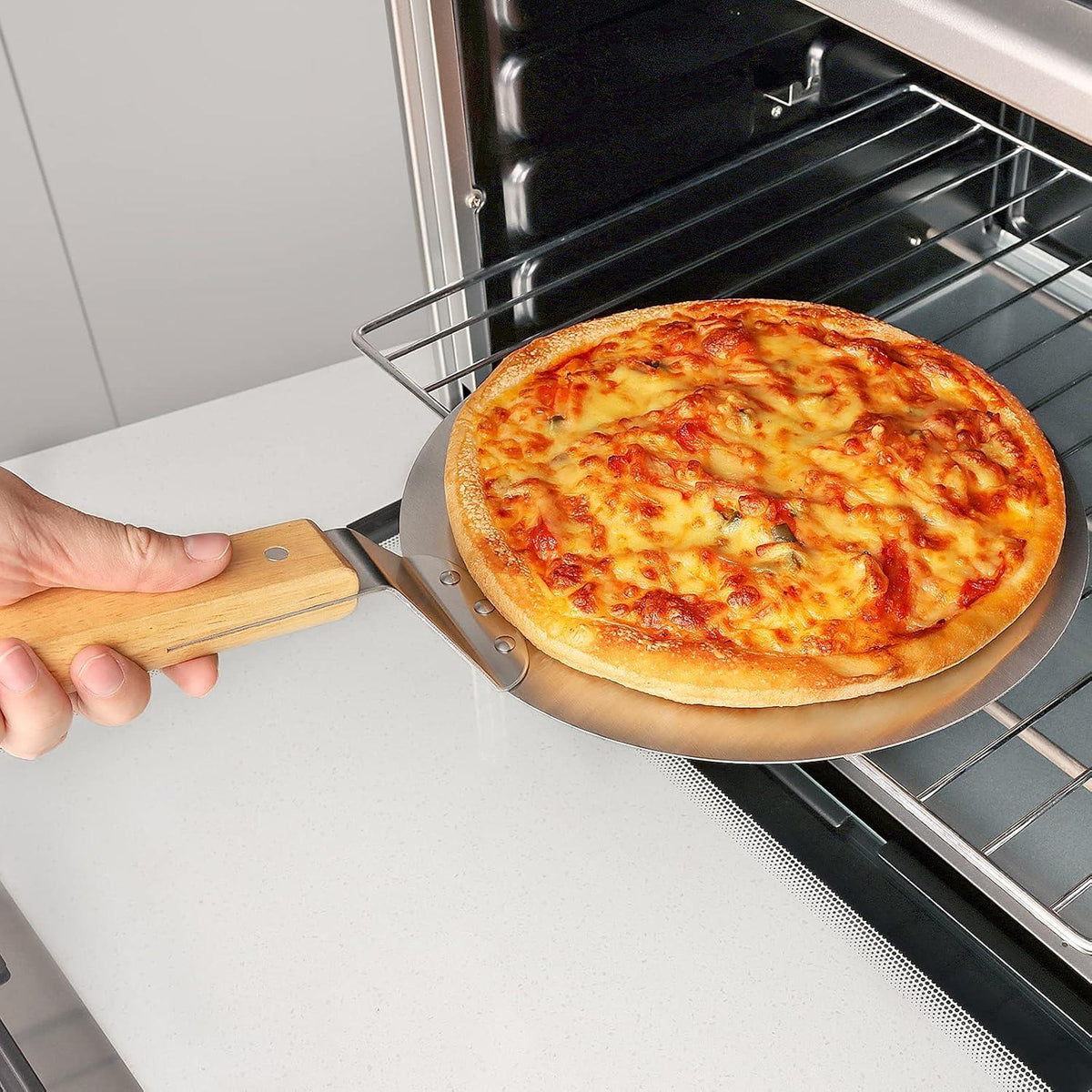 Asdirne Pizzaschieber 10 Zoll Metall Holzgriff Edelstahl Pizza Schaufel
