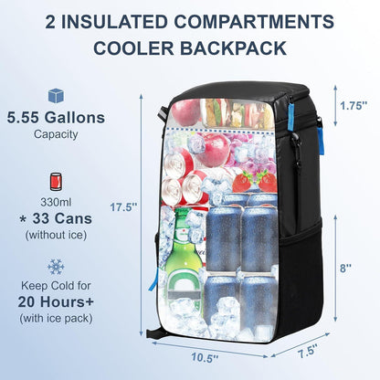 Isolierter Rucksack-Kühler 33 Dosen – Wasserdicht & Tragbar