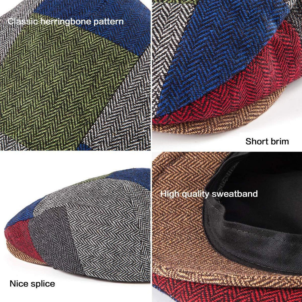 Herren Tweed Schirmmütze Fischgrät mit brauner Krempe S-M