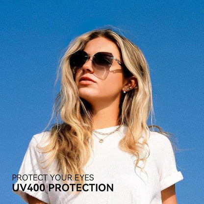 Randlose Damen Sonnenbrille mit UV400 Schutz, geometrisch, grau