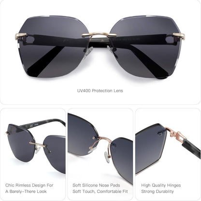 Randlose Damen Sonnenbrille mit UV400 Schutz, geometrisch, grau