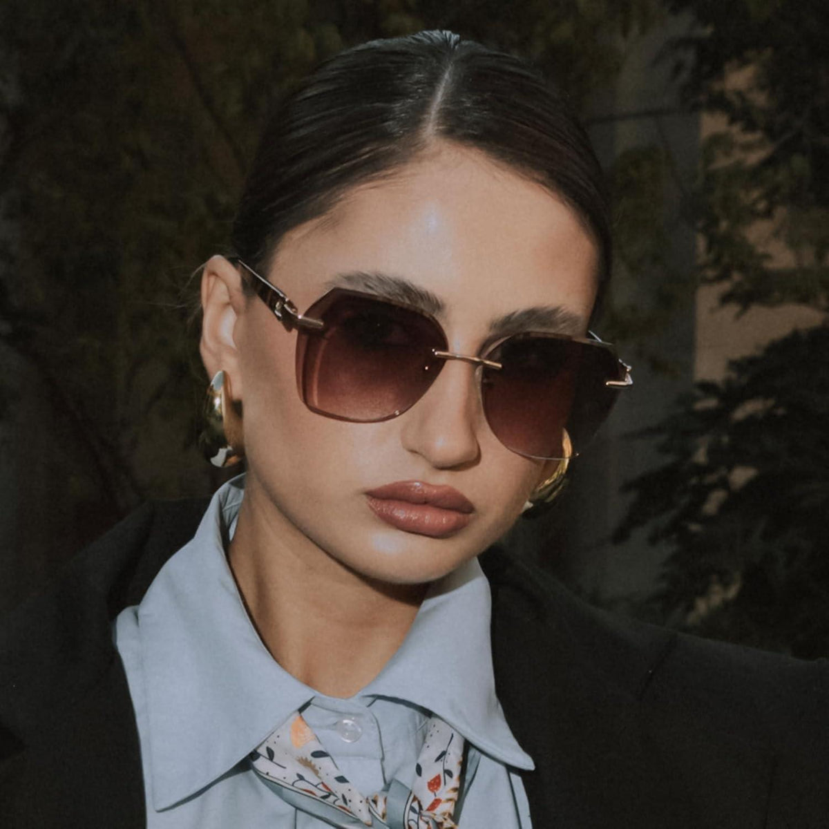 Randlose Damen Sonnenbrille mit UV400 Schutz, Braun