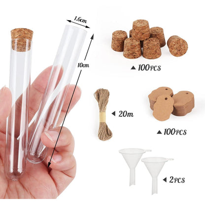 100x Reagenzgläser Kunststoff 20ml mit Korken & Hanfseil
