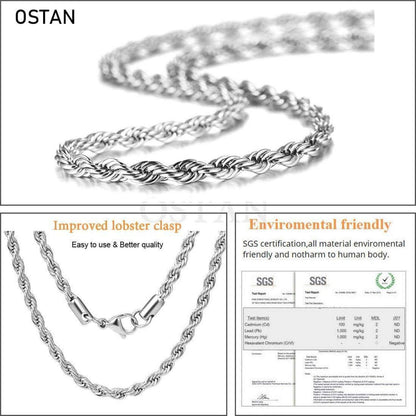 Herren Damen Halskette Edelstahl Verdrehte Kette 3mm Silber 80cm