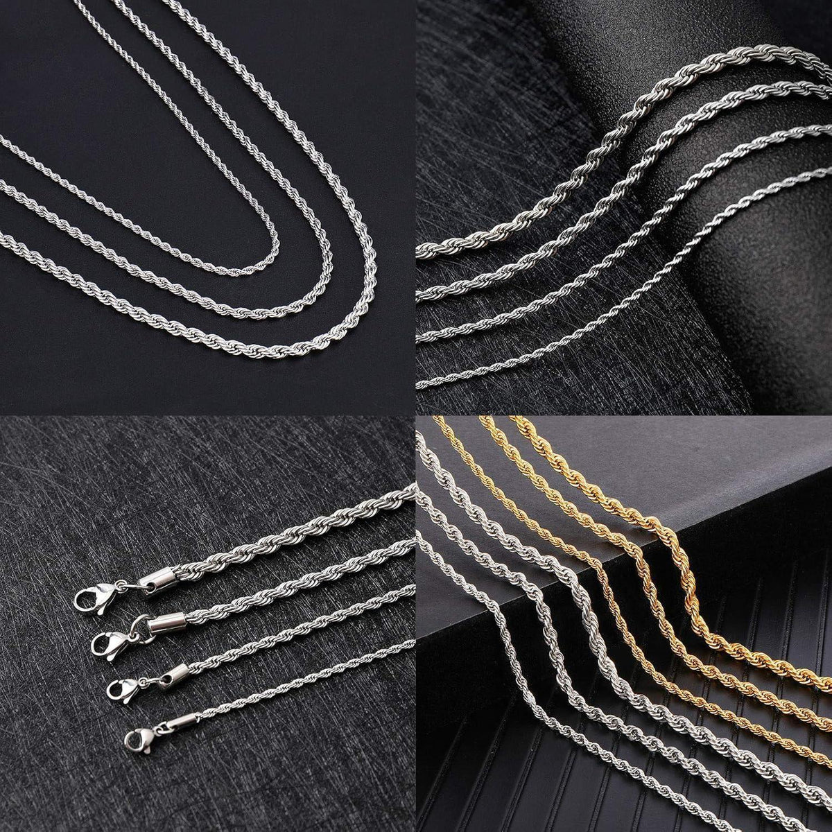Herren Damen Halskette Edelstahl Verdrehte Kette 3mm Silber 80cm