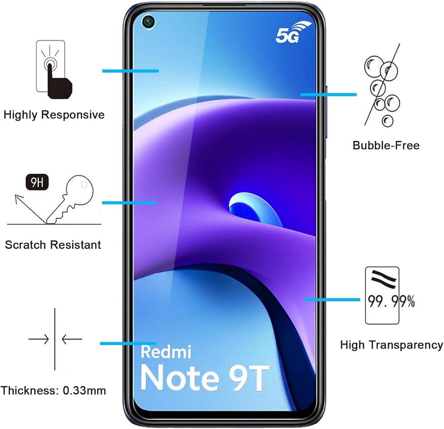 Panzer Schutz Glas für Xiaomi Redmi Note 9T 5G 3 Stück 9H