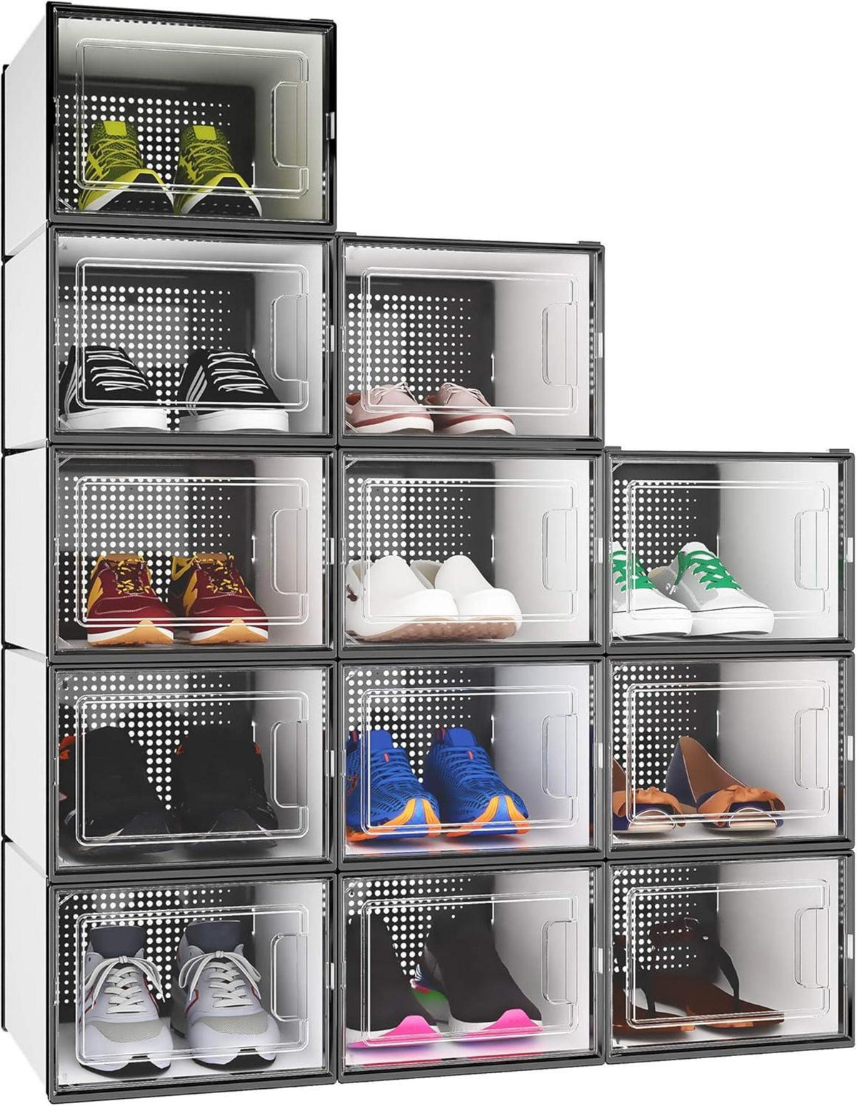 YITAHOME Schuhboxen 12er Set stapelbar stabil mit transparent Tür