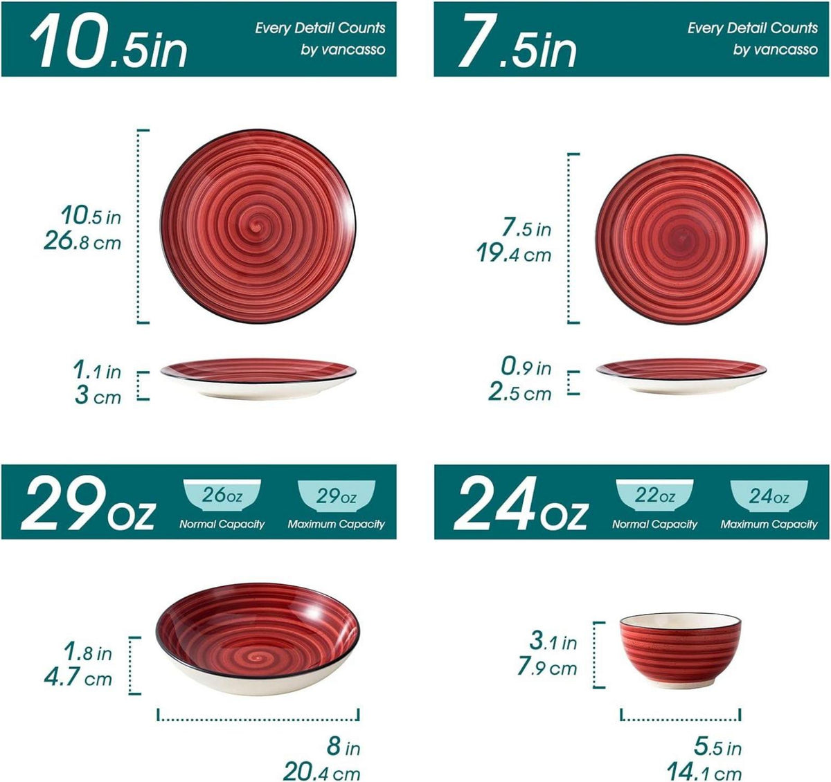 vancasso BONBON 24tlg. Steingut Geschirrset Vintage Rot