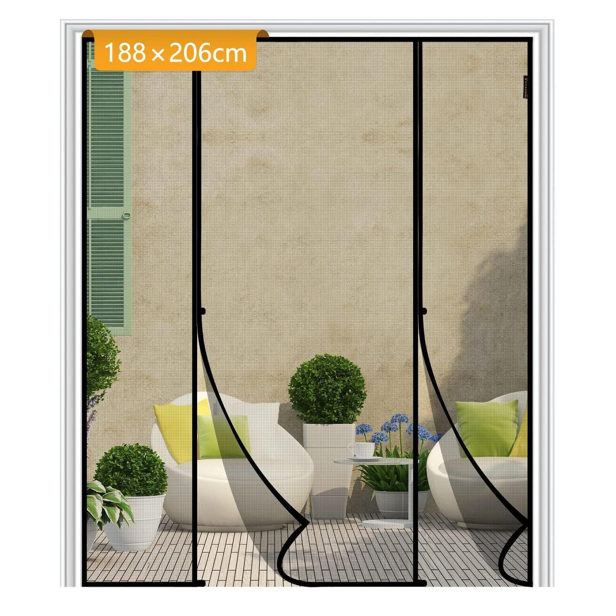 Fliegengitter Tür Magnetisch, 188x206cm, Insektenschutz für Balkon