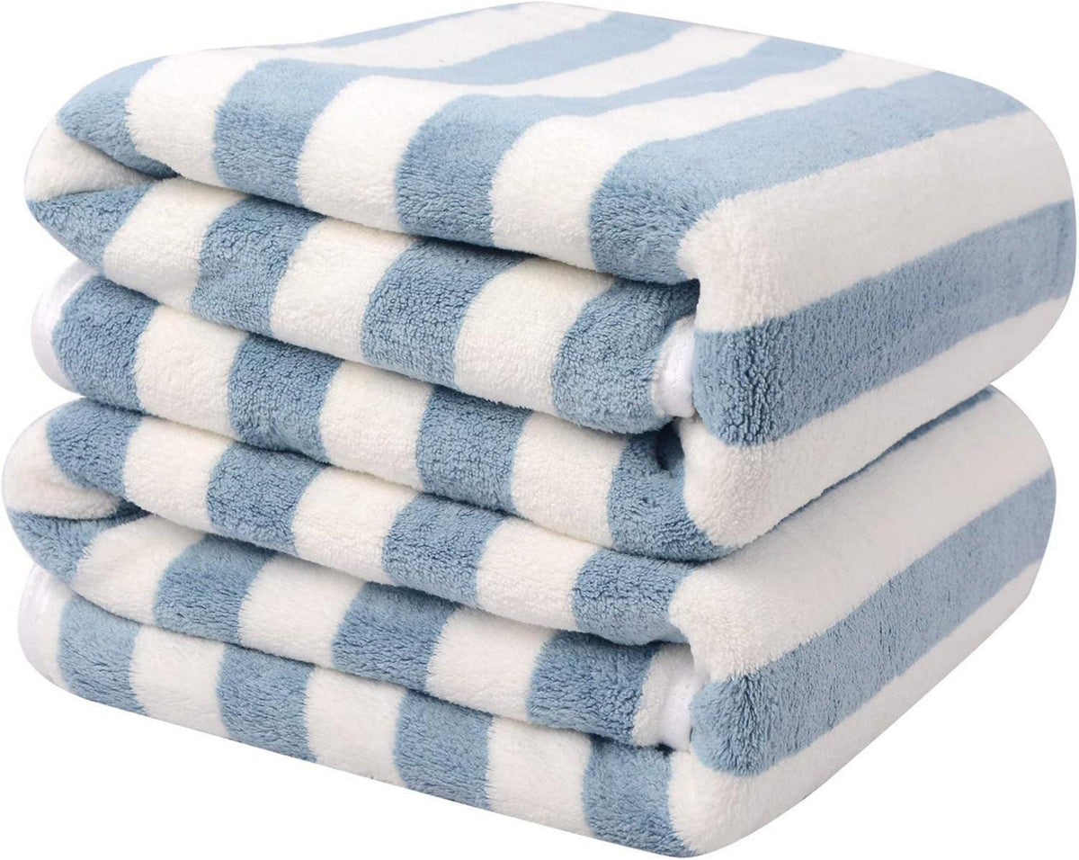 2er Set Blaue Mikrofaser Badetücher 70x140cm Gestreift