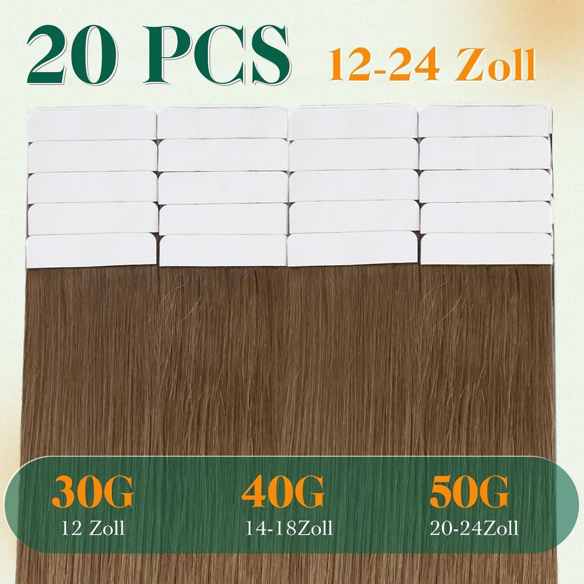 Echthaar Tape Extensions Braun Ombre 50cm – Remy Menschenhaar